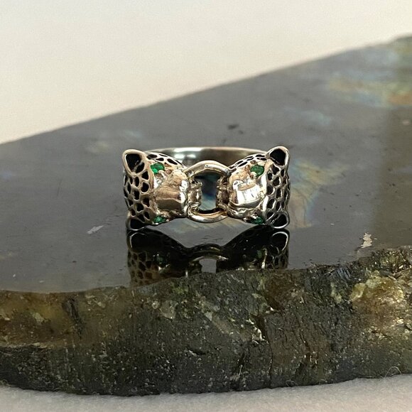 Sterling Silver 925 JED Joseph Demarco Emerald Panther Cheetah Band Ring Sz 7 - Picture 2 of 16